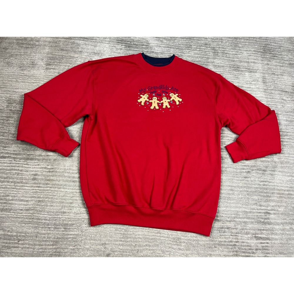 M&C Sportswear Sweatshirt Womens Large Red My Grandkids Gingerbread Pullover
